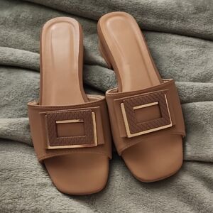 Source Unknown Tan Slide Sandals with Buckle